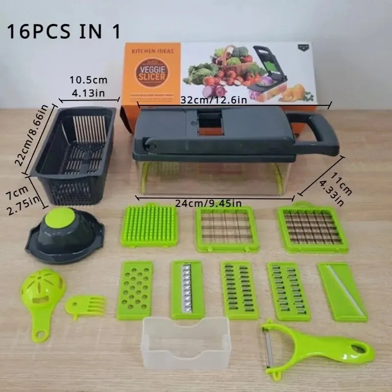 Multifunctional Vegetable Chopper Handle Food Grate Food Chopper Vegetable Slicer Dicer Cut 16 in 1 Kitchen Items Cocina
