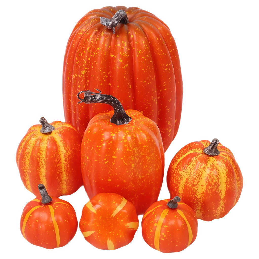 7-Piece Artificial Pumpkins – Halloween & Autumn Table Decor