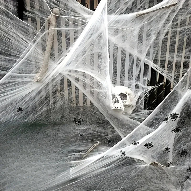 Halloween Spider Web Decorations – Stretchable Cobweb with Spiders