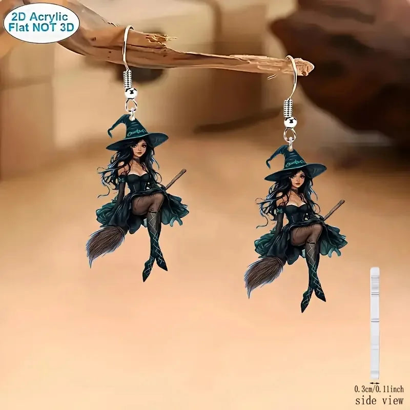 Halloween Witch Earrings – Acrylic Cartoon Drop Earrings