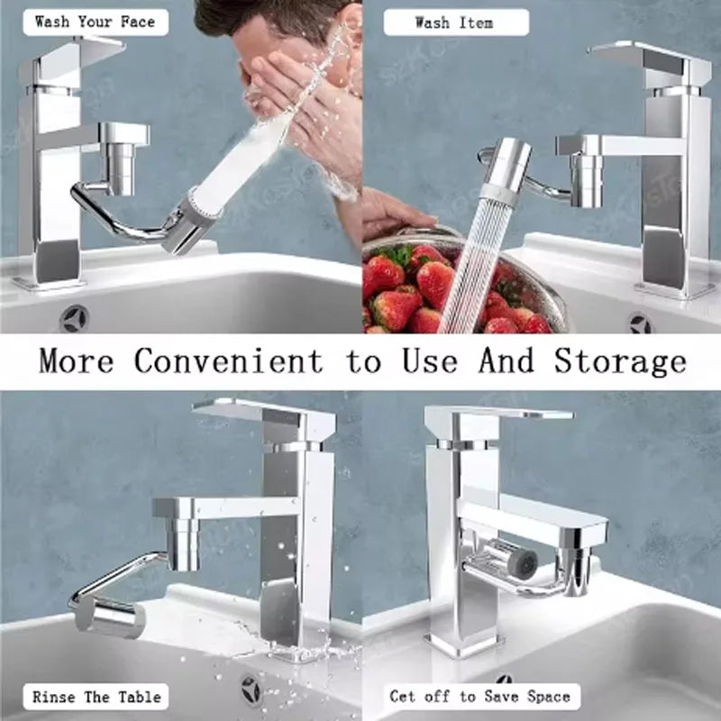 1pc 1080° Swivel Stainless Steel Faucet Extender Splashproof Dual Spray Mode Bathroom Sink Accessories Universal, with Adapter