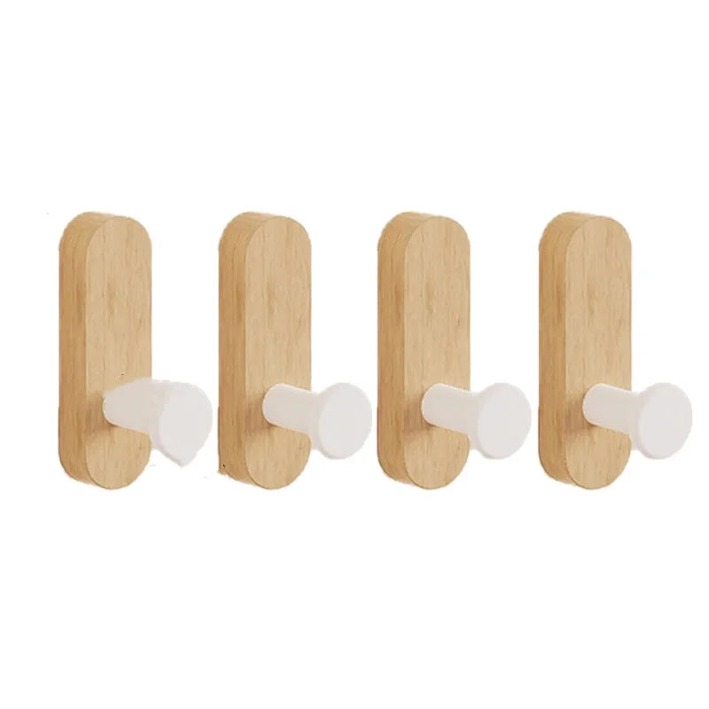Walnut Wood Mounted Self Adhesive Wall Hooks for Hanging Coat Towel Clothes Blanket Hat Backpack Coat Keychain Entrance