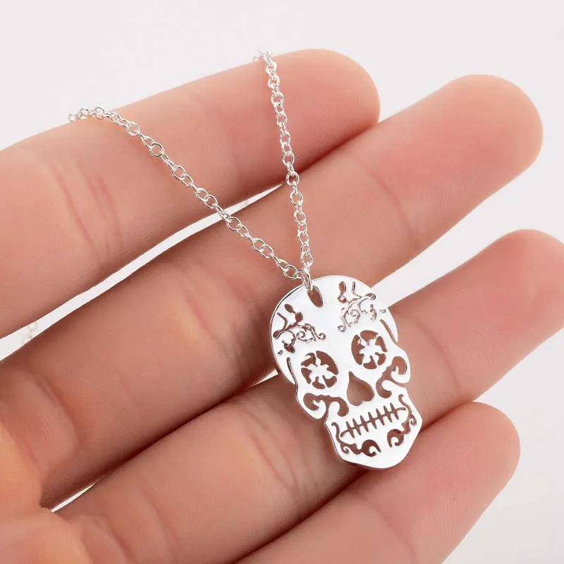 Skull Pendant Necklace – Stainless Steel Halloween Gothic Jewelry