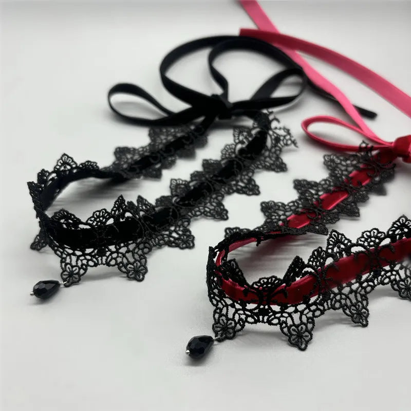 Gothic Choker Necklace Black Lace Flower Velvet Collar