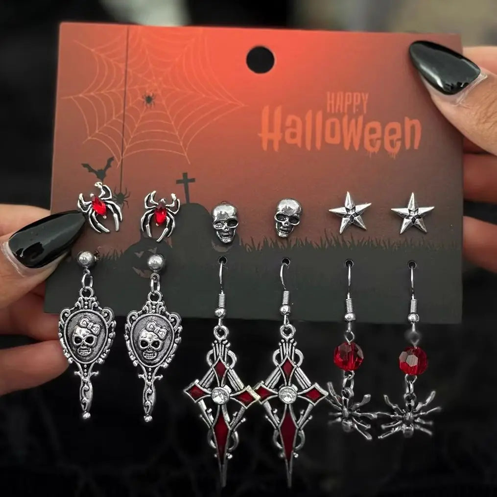 Halloween Skull Spider Drop Earrings – Gothic Jewelry for Women