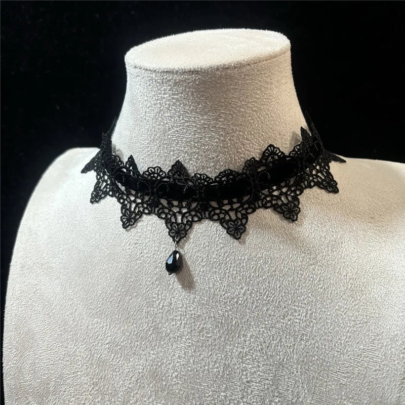 Gothic Choker Necklace Black Lace Flower Velvet Collar