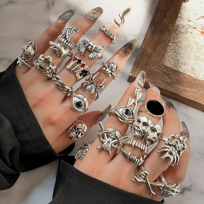 Gothic Ring Set – 24pc Punk Fashion Rings
