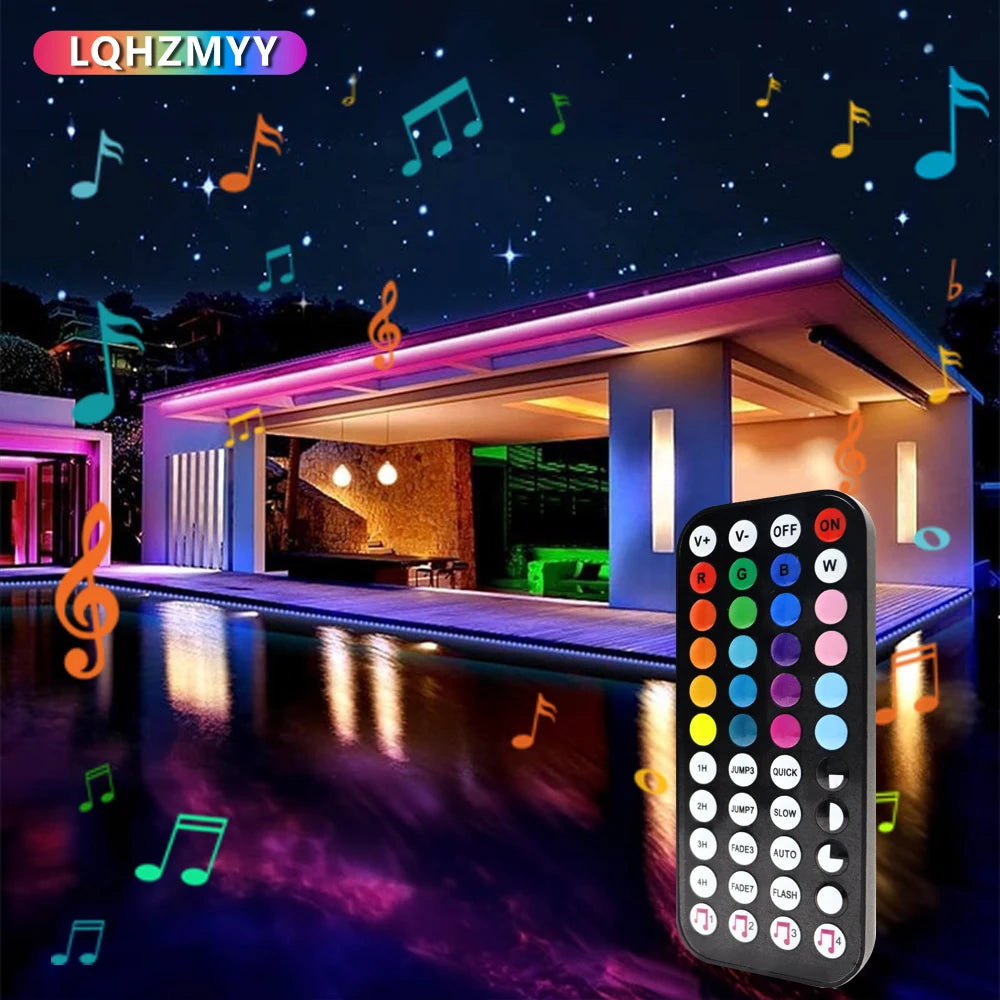 A Set of 5V Low-Voltage Rgb Led5050 Light Strips with 44-Key Music Function Remote Control, Lighting That Dances Along with the