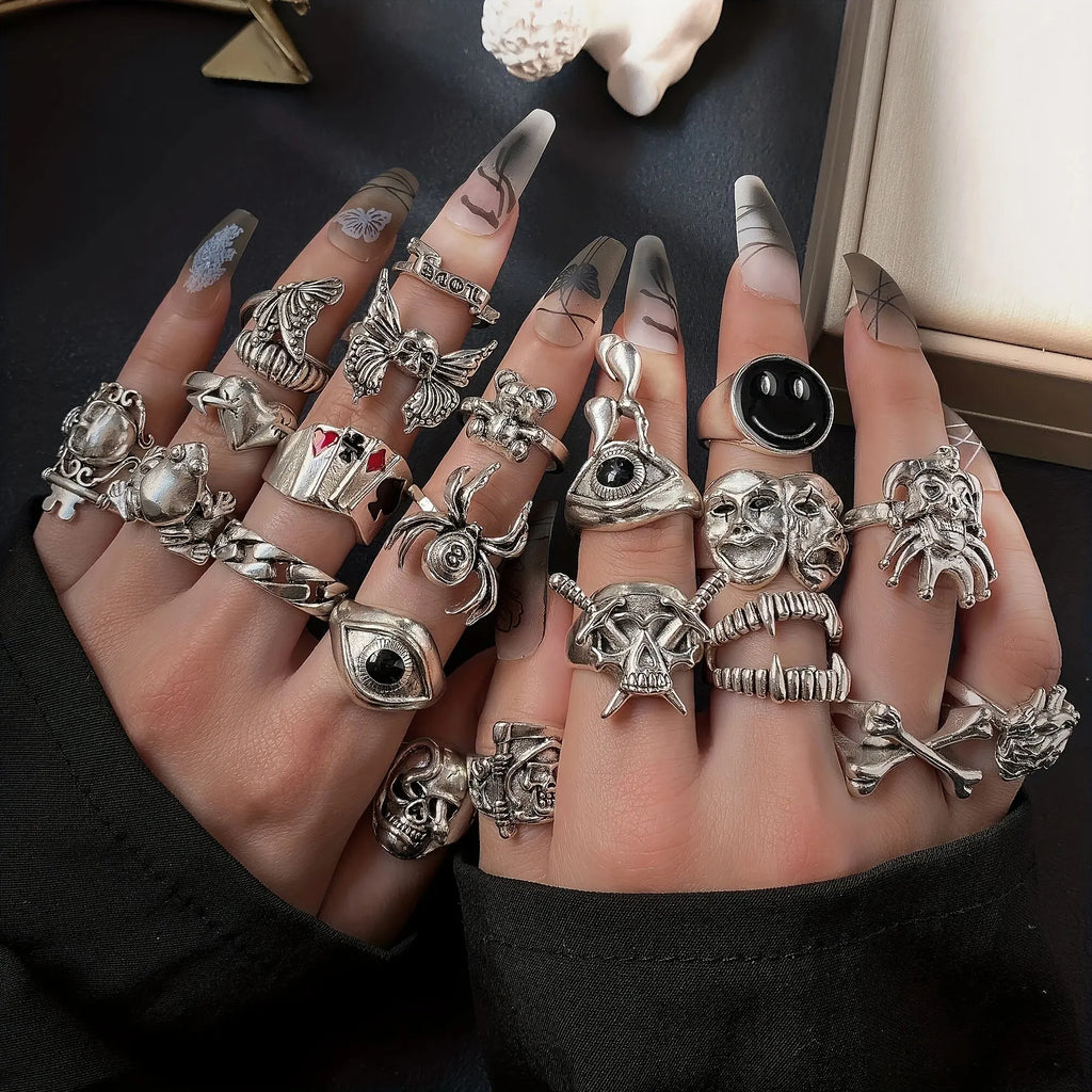 Gothic Ring Set – 24pc Punk Fashion Rings