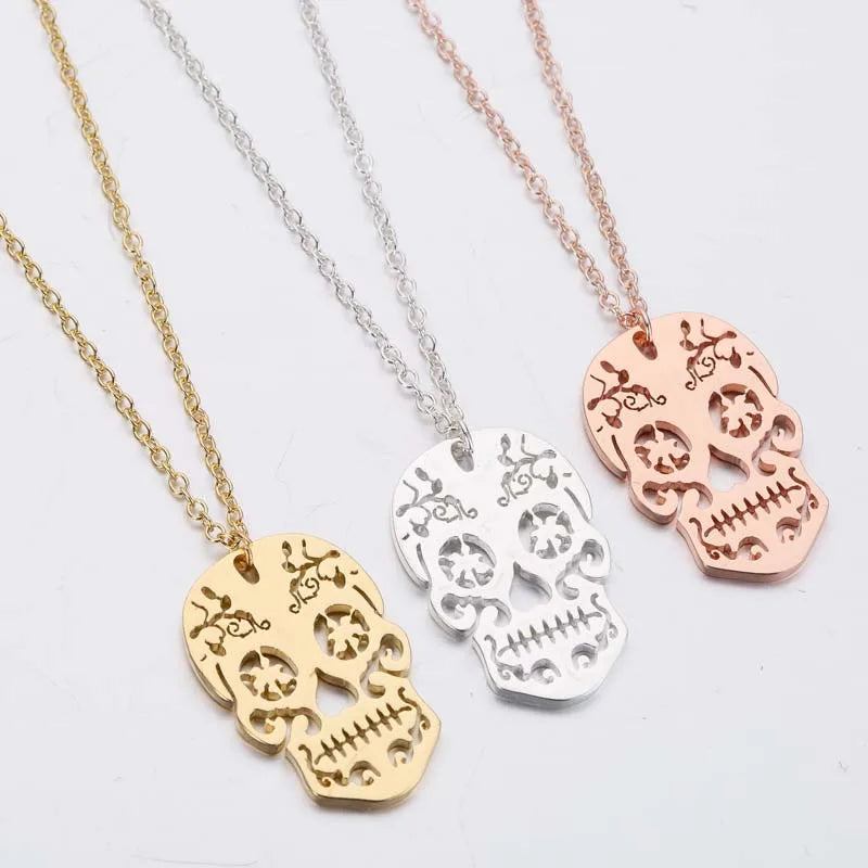 Skull Pendant Necklace – Stainless Steel Halloween Gothic Jewelry