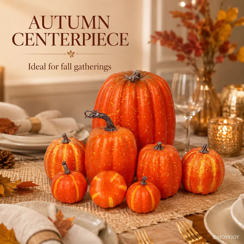 7-Piece Artificial Pumpkins – Halloween & Autumn Table Decor