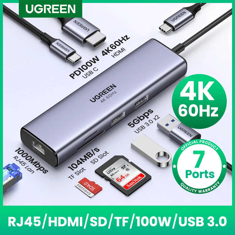 7-in-1 USB-C Hub with 4K HDMI, USB 3.0 & 100W PD