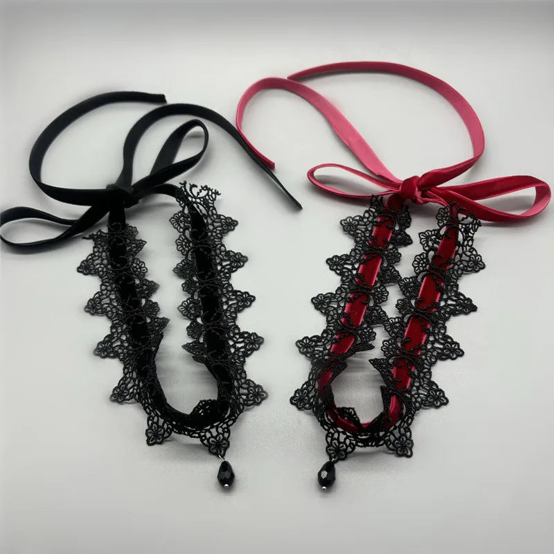 Gothic Choker Necklace Black Lace Flower Velvet Collar