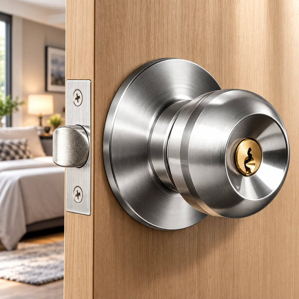 1Pc Aluminum Alloy Round Door Knob With Key Lock Handle Metal Bedroom Living Room Interior Door Lever Set