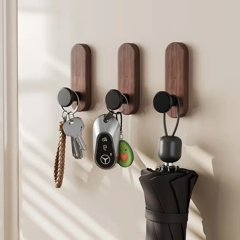 Walnut Wood Mounted Self Adhesive Wall Hooks for Hanging Coat Towel Clothes Blanket Hat Backpack Coat Keychain Entrance