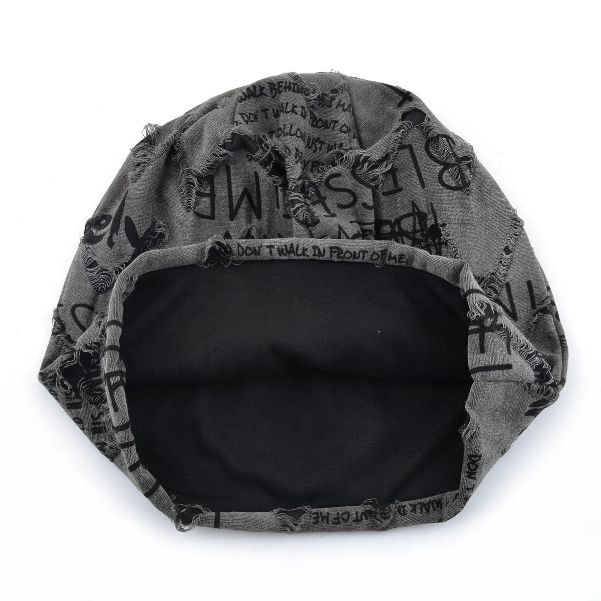 Distressed Letter Print Beanie – Vintage Unisex Fleece-Lined Hat