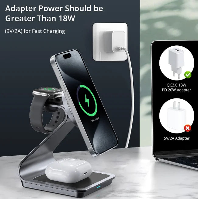3-in-1 Magnetic Wireless Charging Station for Phone & Accessories