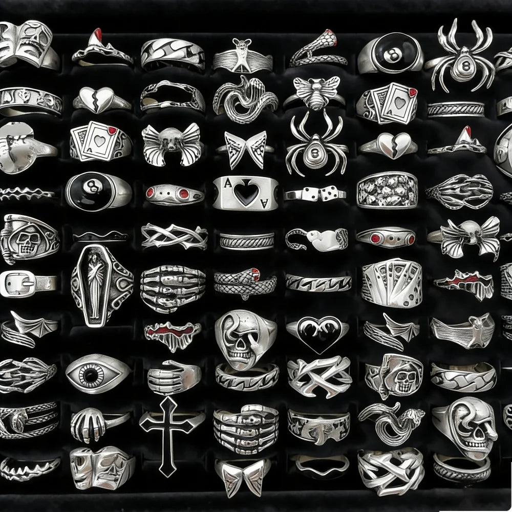 Punk Gothic Skeleton Ring Set – Bold Grunge Style