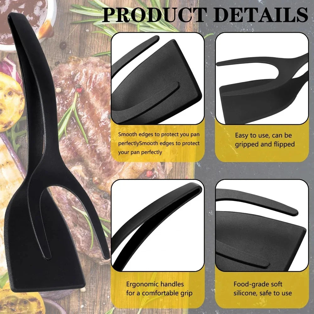 2 In 1 Flip Spatula Tongs Nylon Non Stick Kitchen Gadget Multifunctional EggPancake Fish Omelet French Toast Cooking Making Too